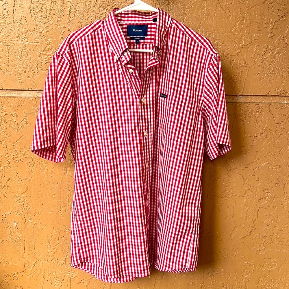 Faconnable Classic Red and White Checkered Men’s Button Down Shirt